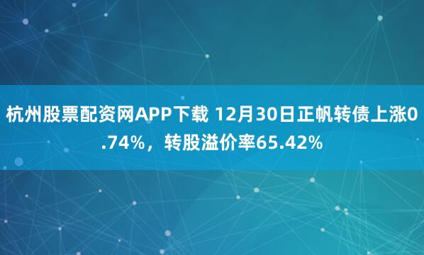 杭州股票配资网APP下载 12月30日正帆转债上涨0.74%，转股溢价率65.42%